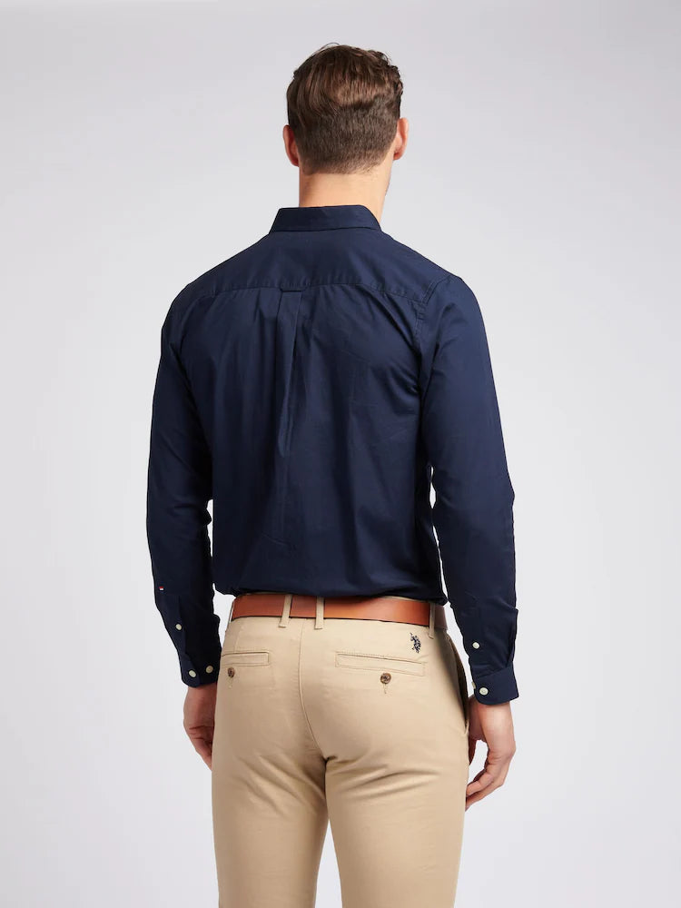 Dark Blue Stretch Cotton Mens Poplin Shirt U.S. Polo Assn.