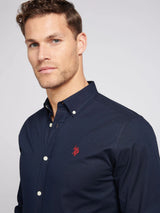 Dark Blue Stretch Cotton Mens Poplin Shirt U.S. Polo Assn.