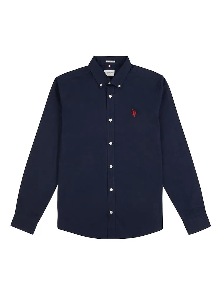 Dark Blue Stretch Cotton Mens Poplin Shirt U.S. Polo Assn.