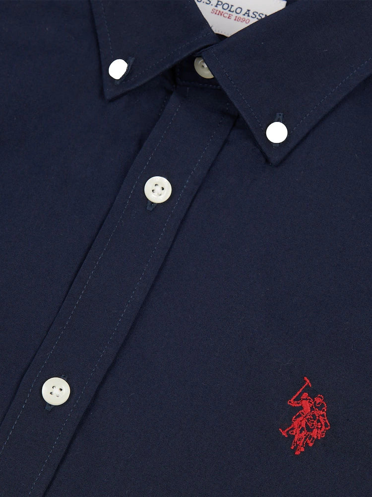 Dark Blue Stretch Cotton Mens Poplin Shirt U.S. Polo Assn.