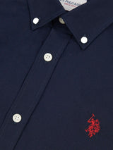Dark Blue Stretch Cotton Mens Poplin Shirt U.S. Polo Assn.