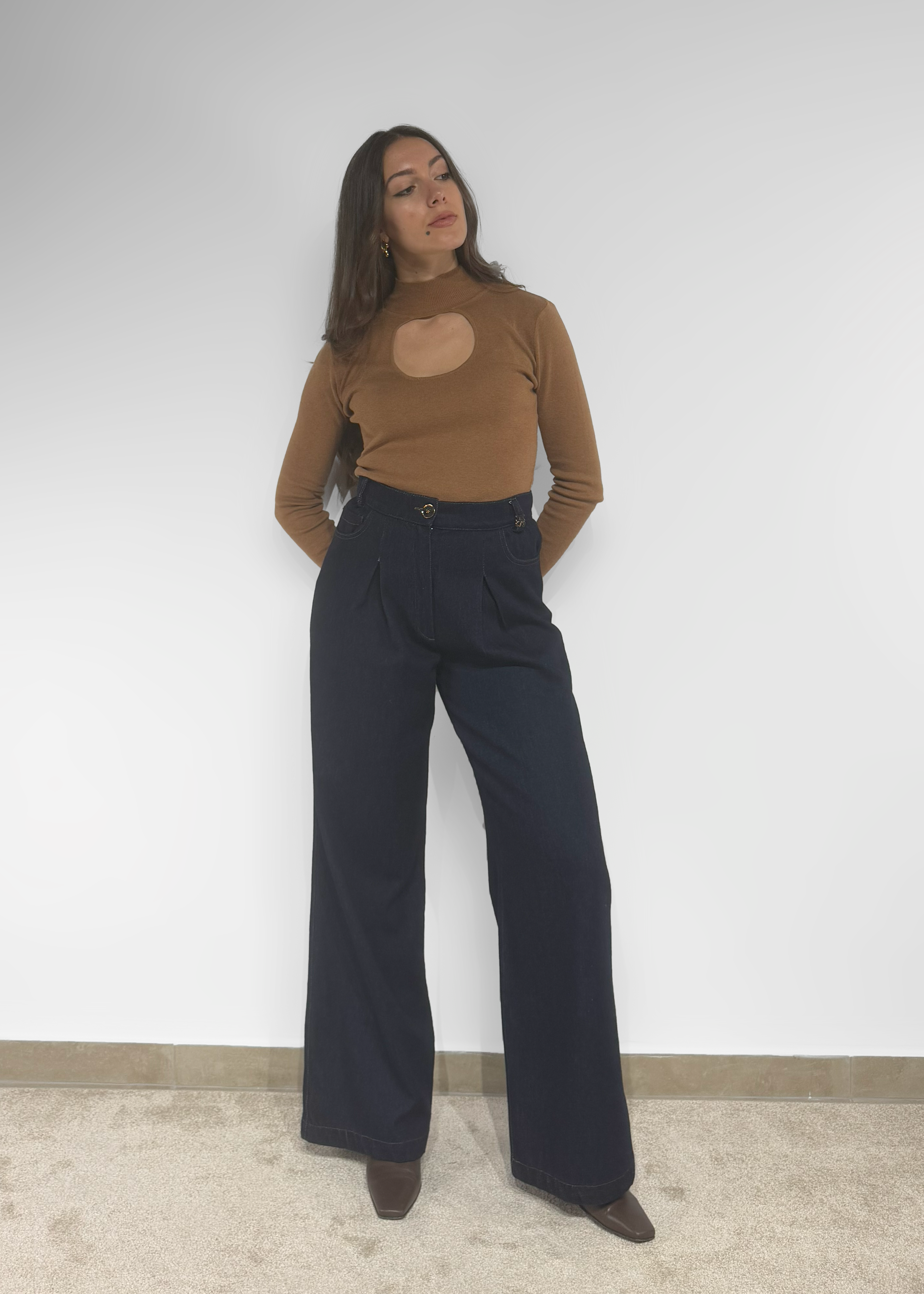 Calça denim wide leg Sahoco