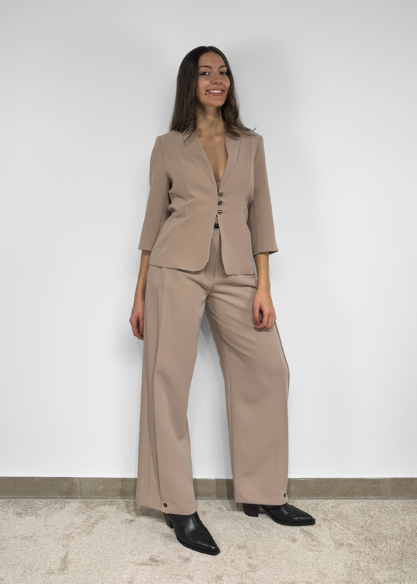 Pleated Wide-Leg Trousers with Button Hem Ferrache