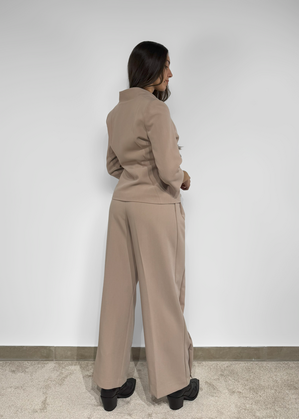 Pleated Wide-Leg Trousers with Button Hem Ferrache