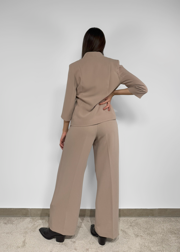 Pleated Wide-Leg Trousers with Button Hem Ferrache