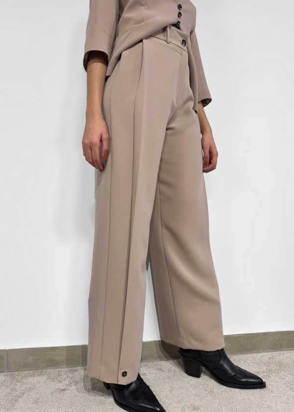 Pleated Wide-Leg Trousers with Button Hem Ferrache