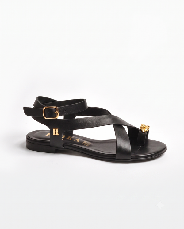 Metallic Gold Wrap-Around Flat Sandals Ruika