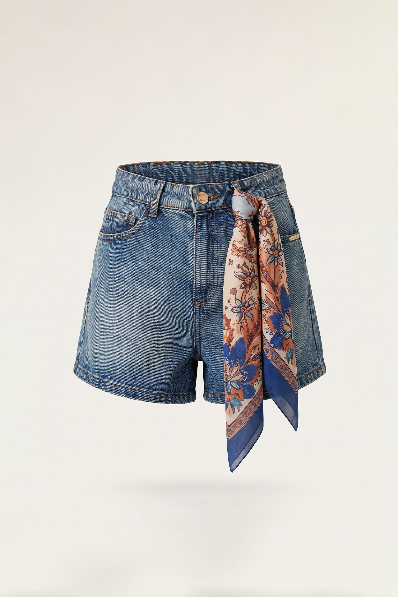 Azure Denim Shorts with Scarf Sahoco