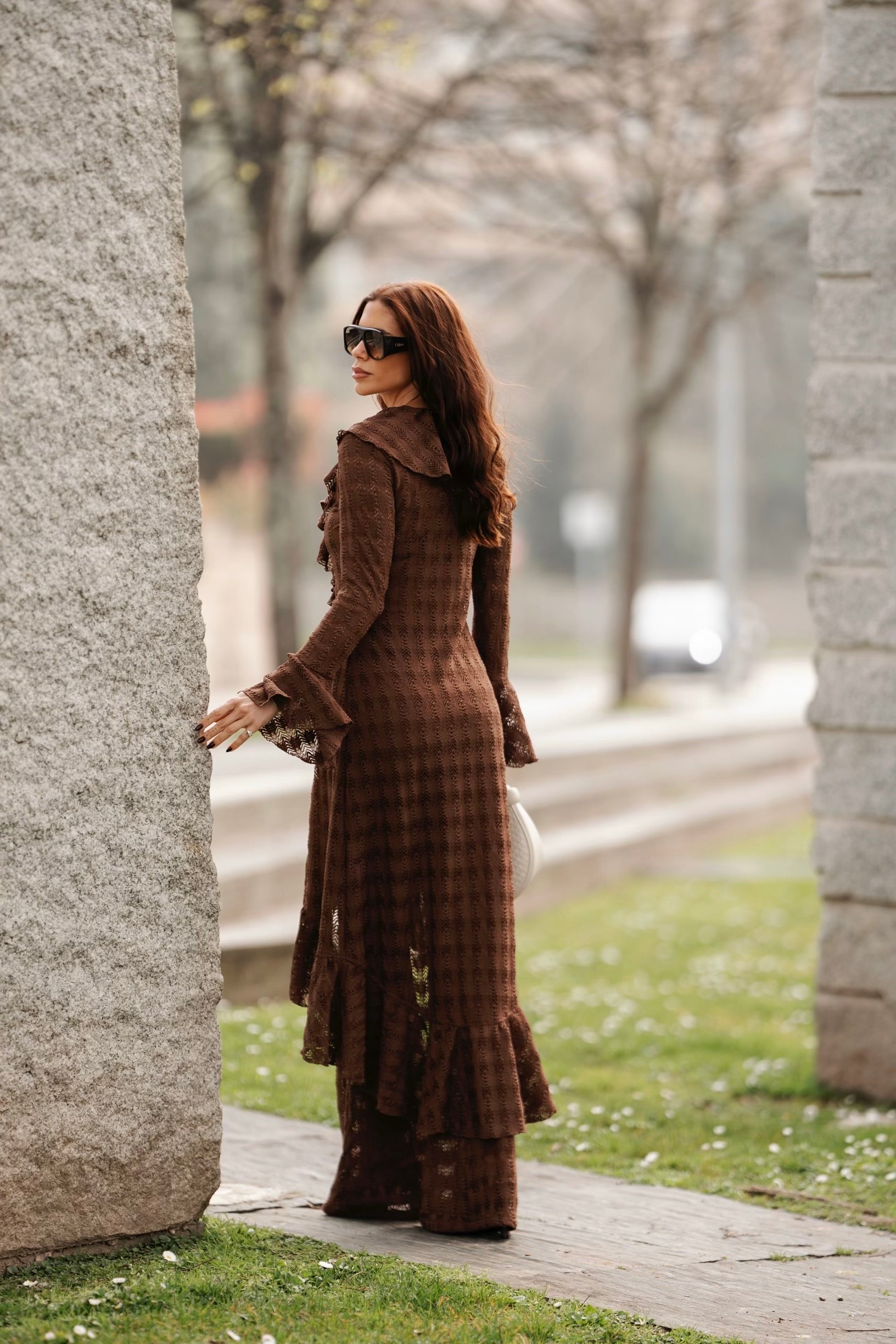 Romantic Floral Lace Duster with Cascading Ruffles Sahoco