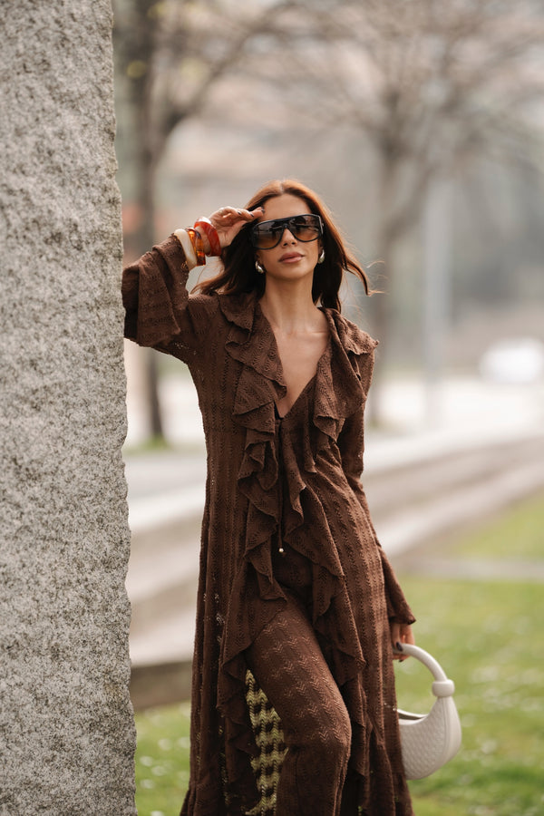 Romantic Floral Lace Duster with Cascading Ruffles Sahoco