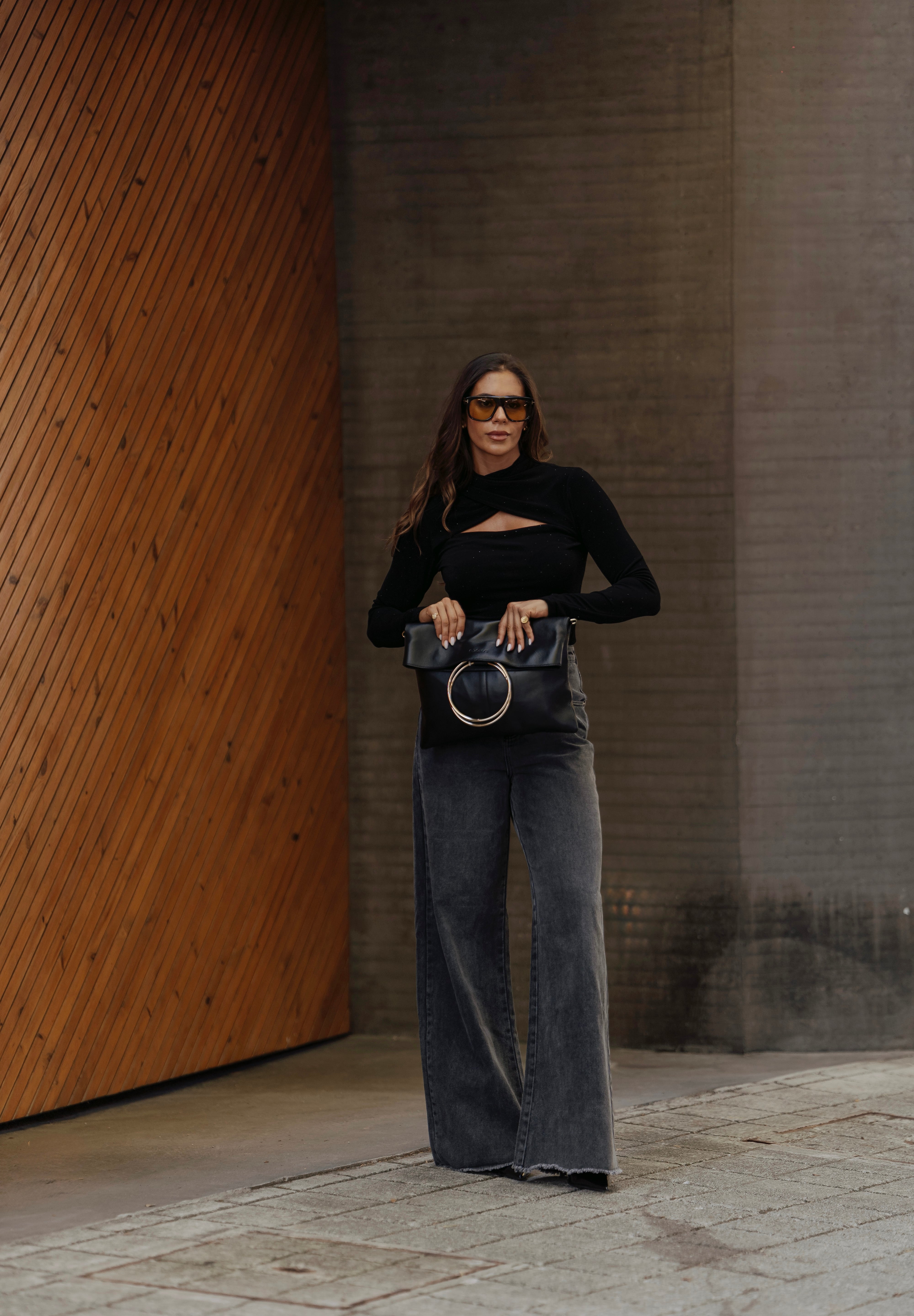 Calças de ganga de cintura alta e pernas largas Sahoco