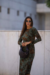 Front-Knot Velvet Midi Dress Sahoco