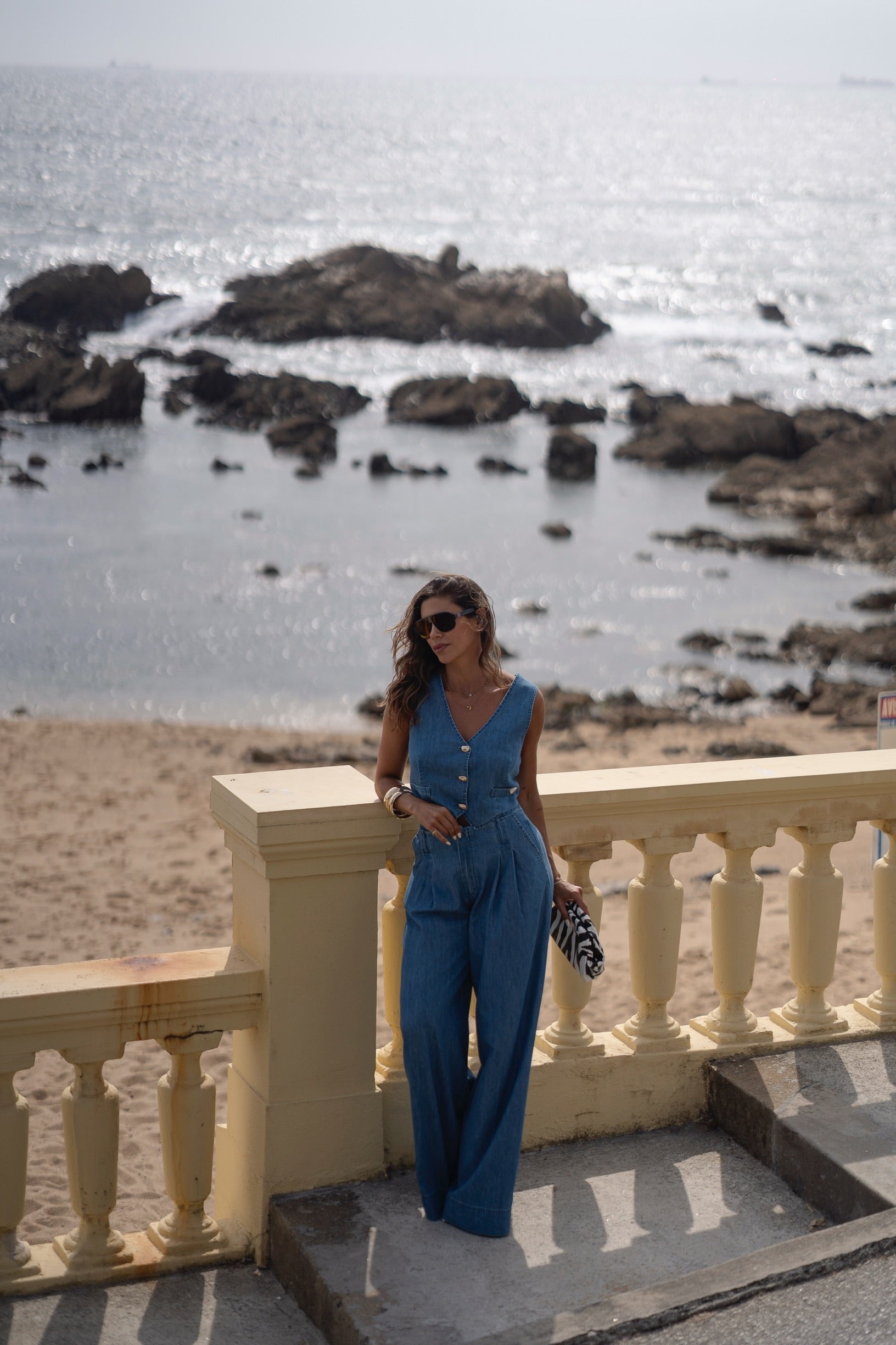 Tailored Metallic-Button Denim Waistcoat Sahoco