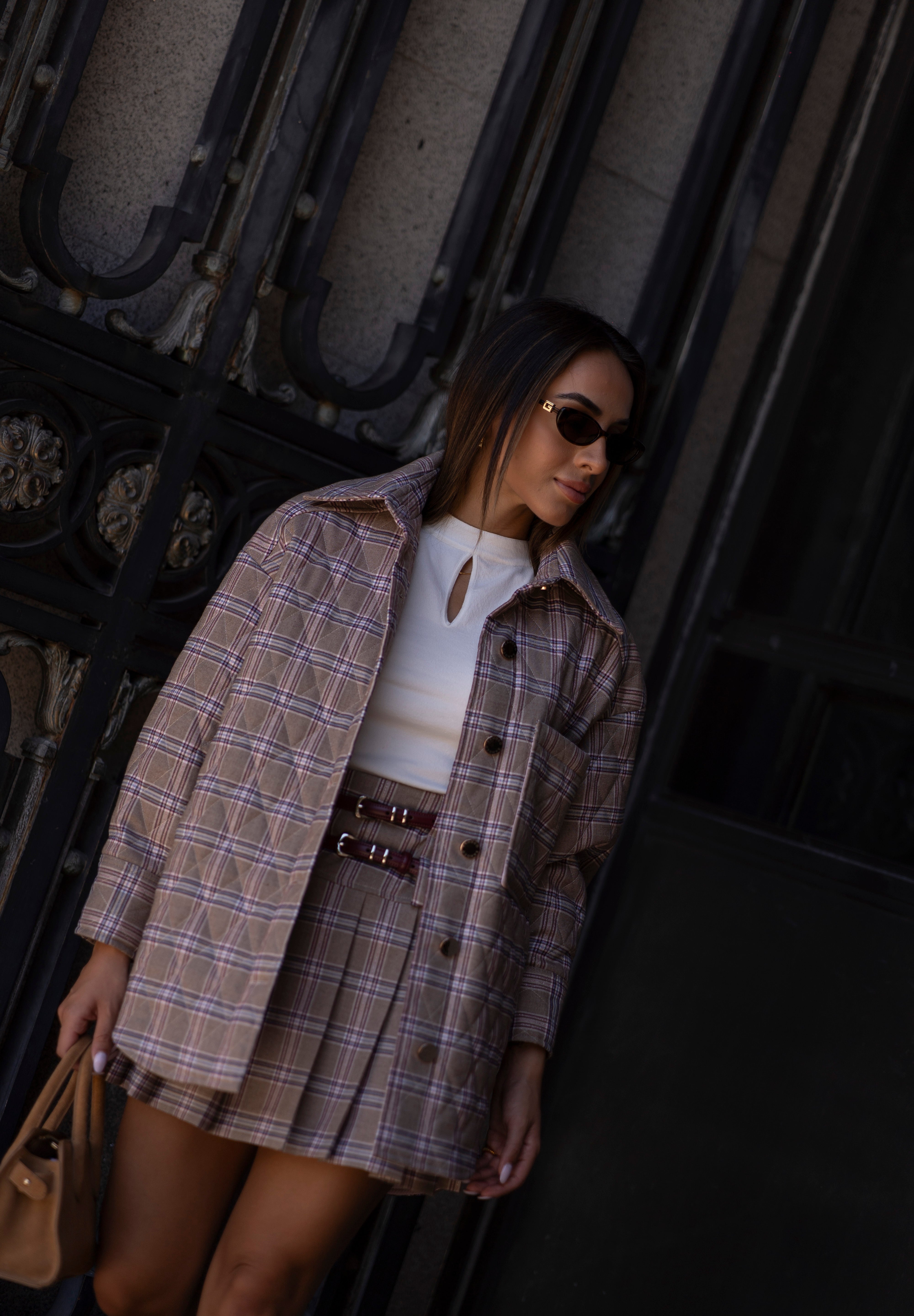 Plaid Skirt with Double Belt Detail Sahoco