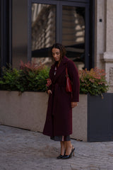 Wide-Collar Belted Long Coat Sahoco