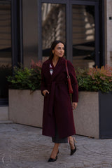 Wide-Collar Belted Long Coat Sahoco