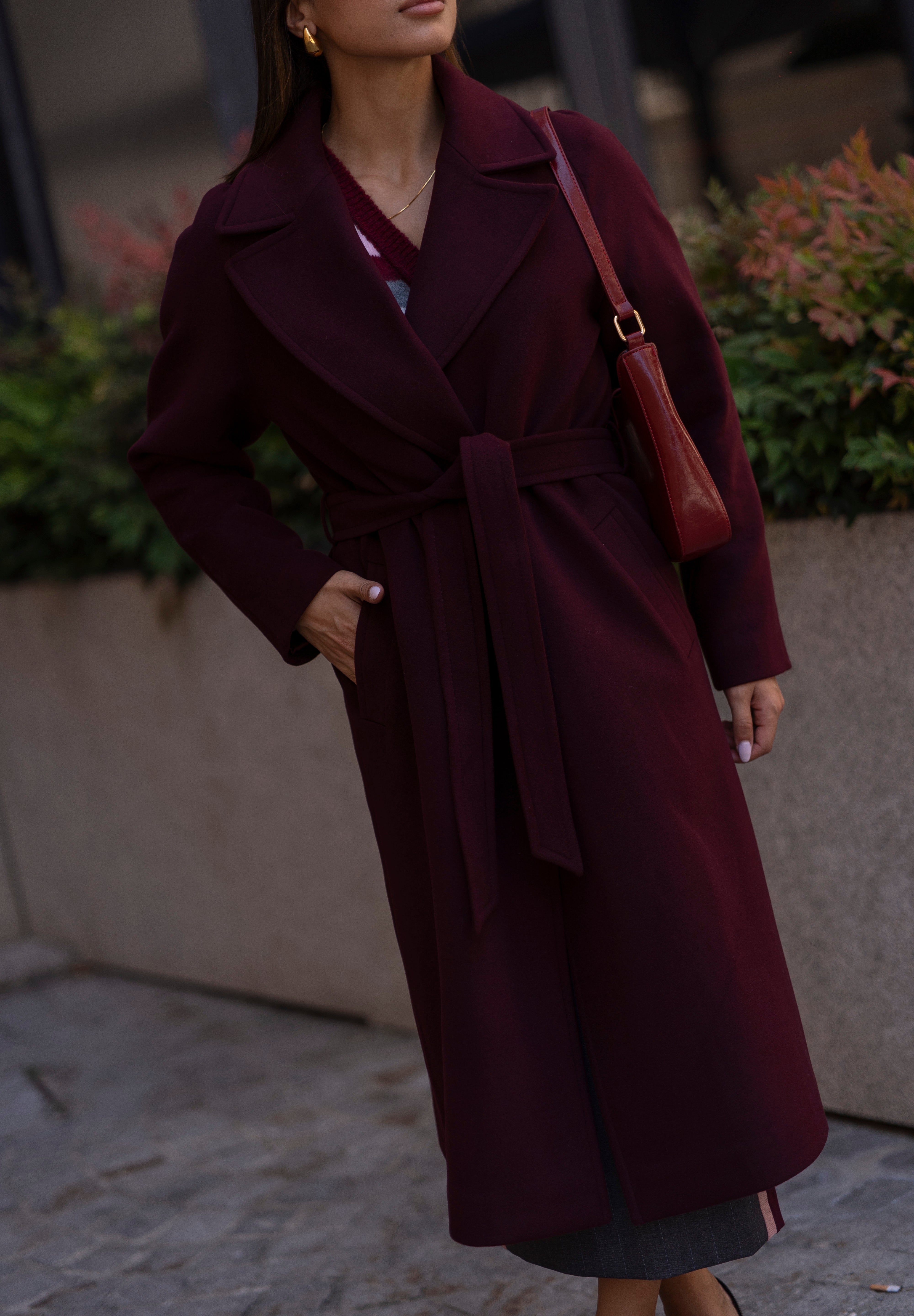Wide-Collar Belted Long Coat Sahoco