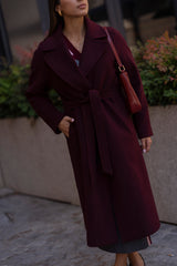 Wide-Collar Belted Long Coat Sahoco