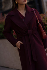 Wide-Collar Belted Long Coat Sahoco