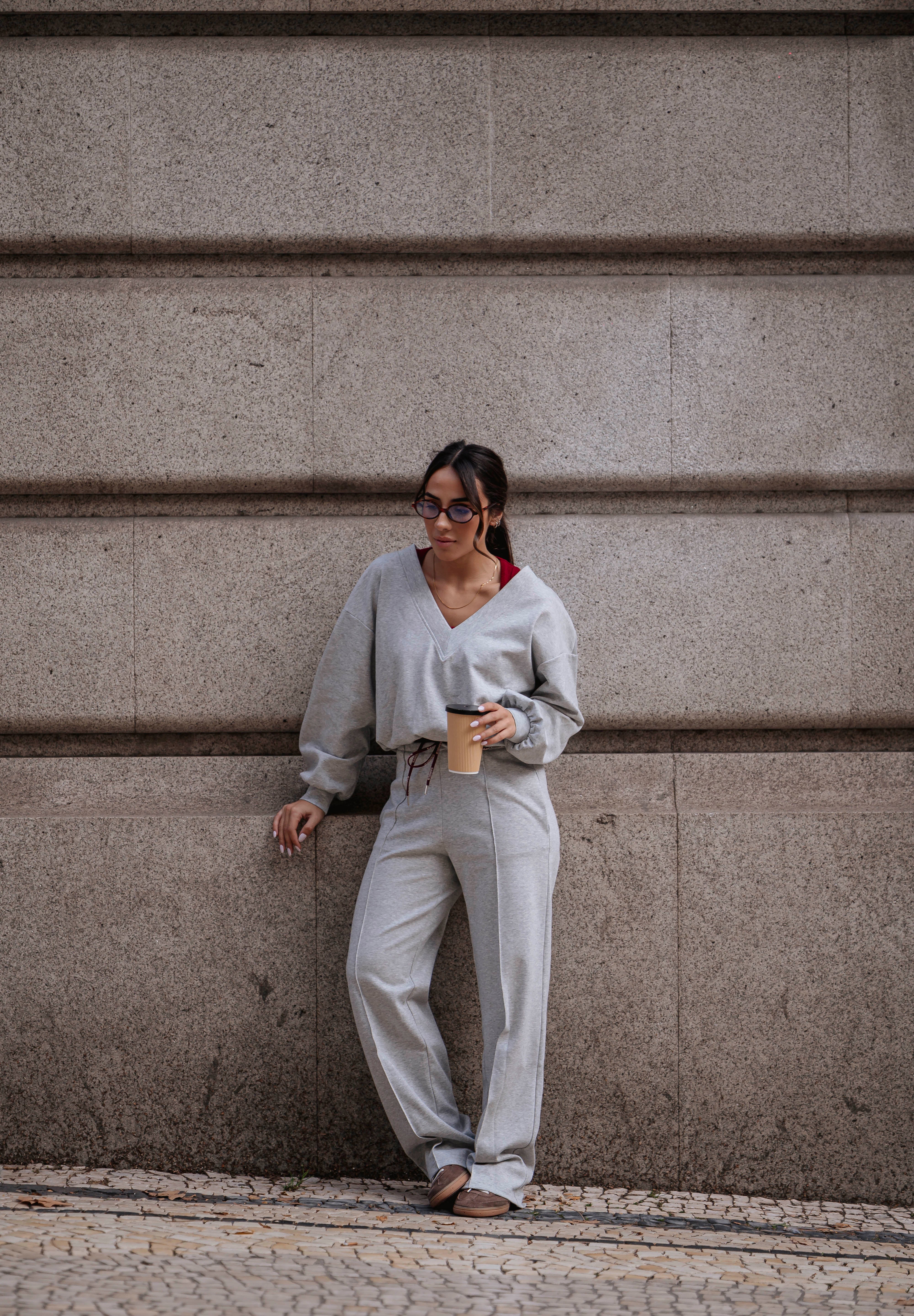 Light Grey Jogger Pants with Contrast Waistband Sahoco