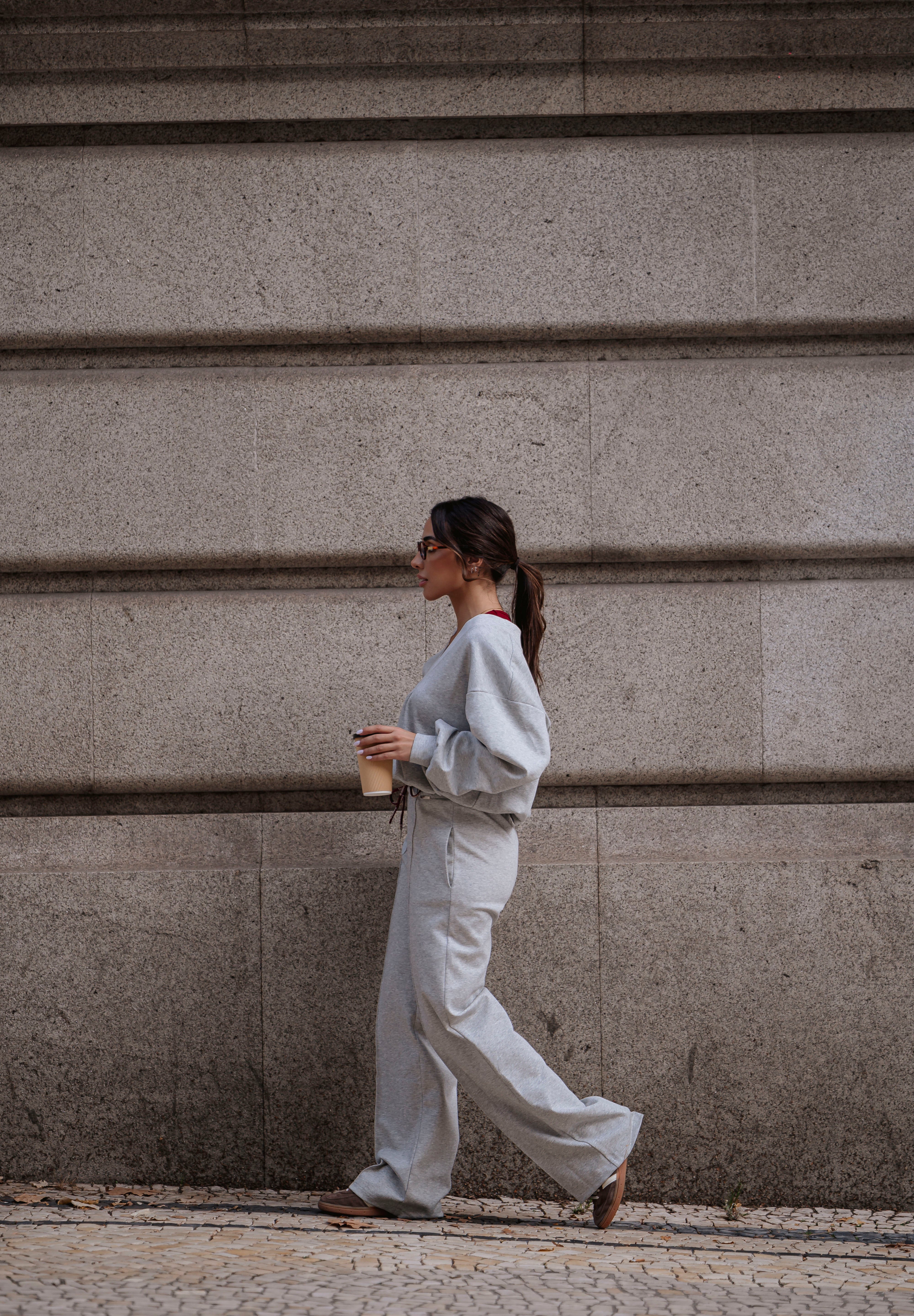 Light Grey Jogger Pants with Contrast Waistband Sahoco
