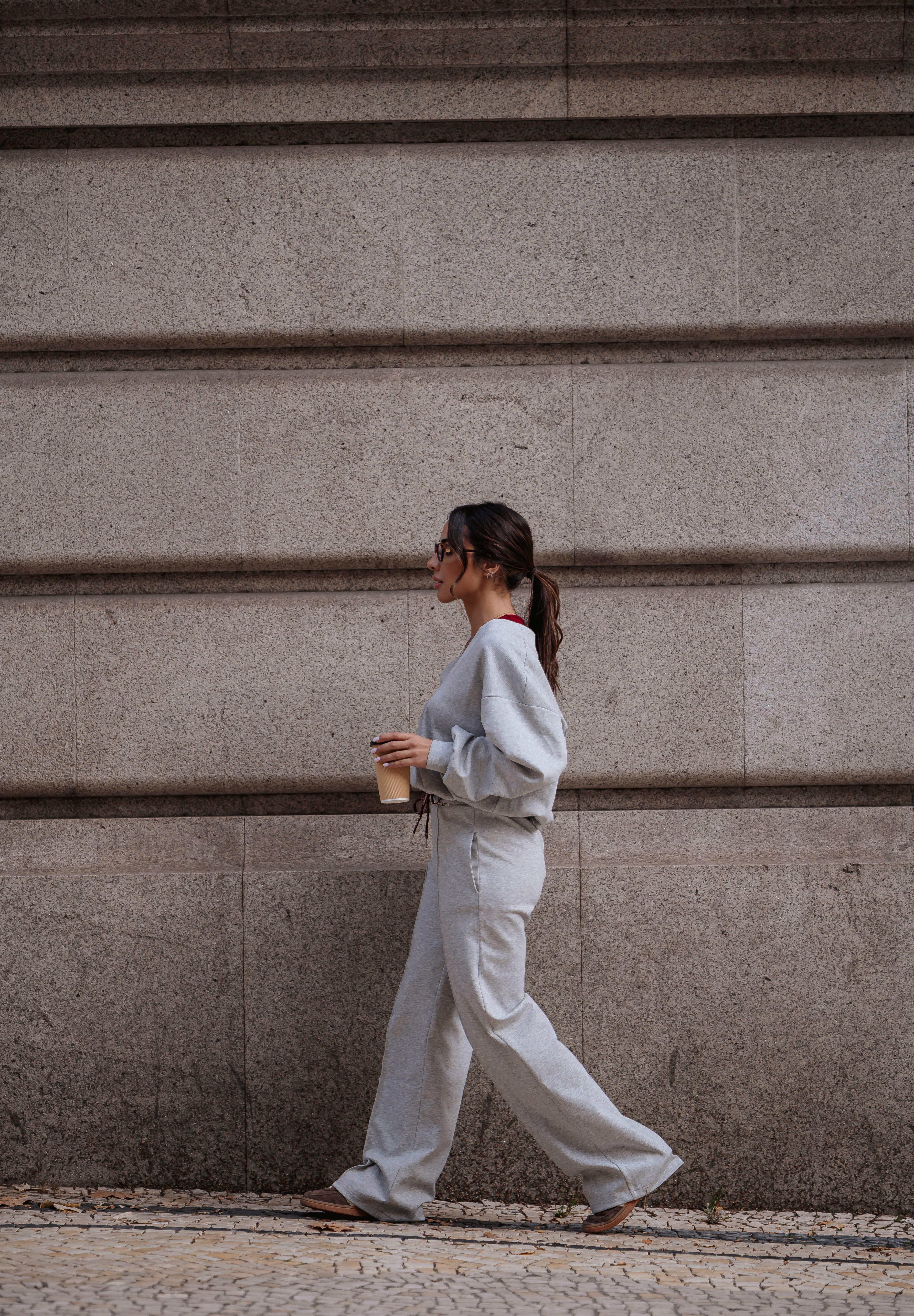 Light Grey Jogger Pants with Contrast Waistband Sahoco