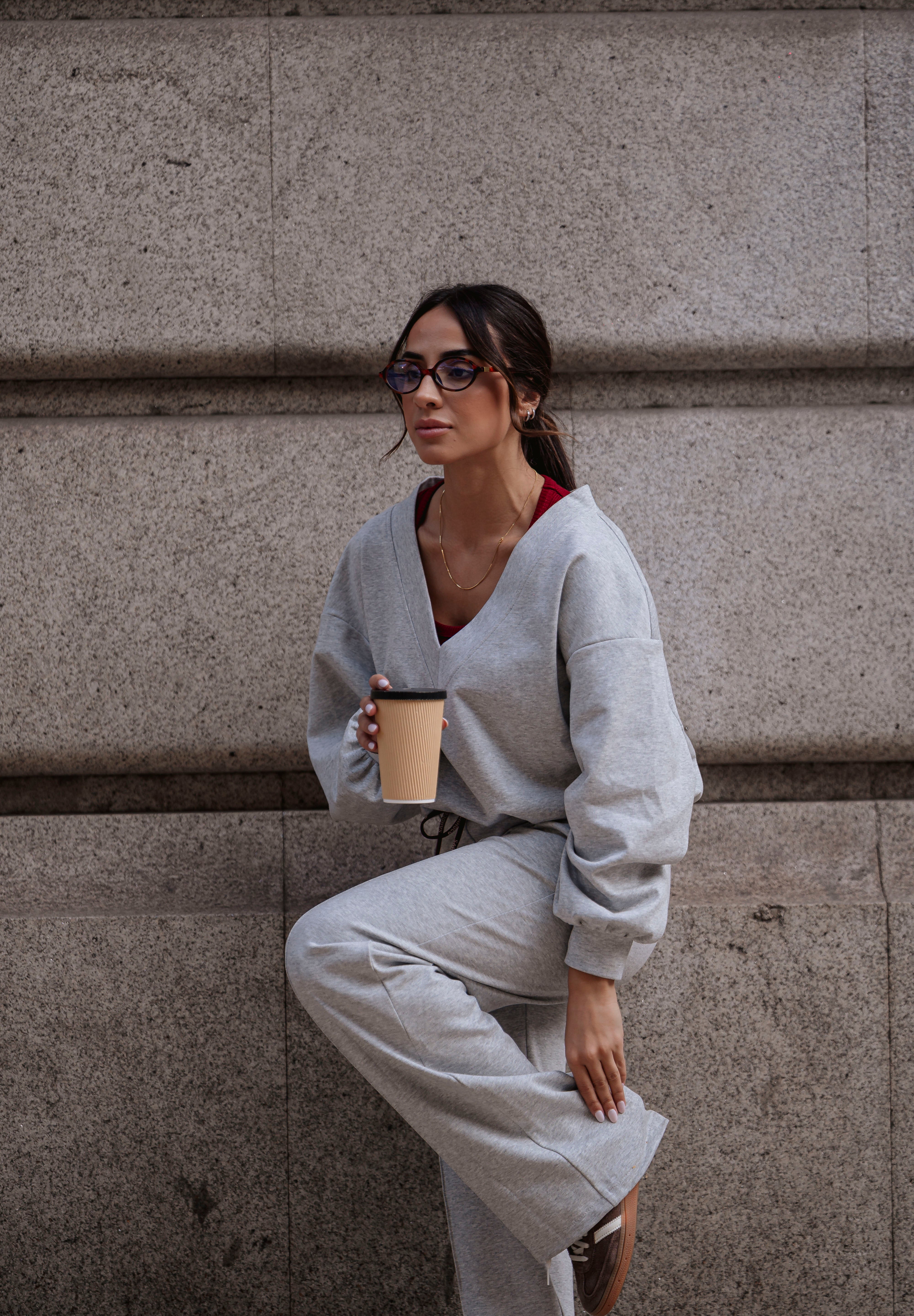 Light Grey Jogger Pants with Contrast Waistband Sahoco