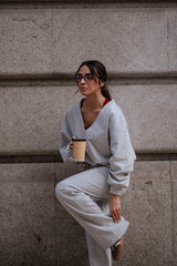 Light Grey Jogger Pants with Contrast Waistband Sahoco