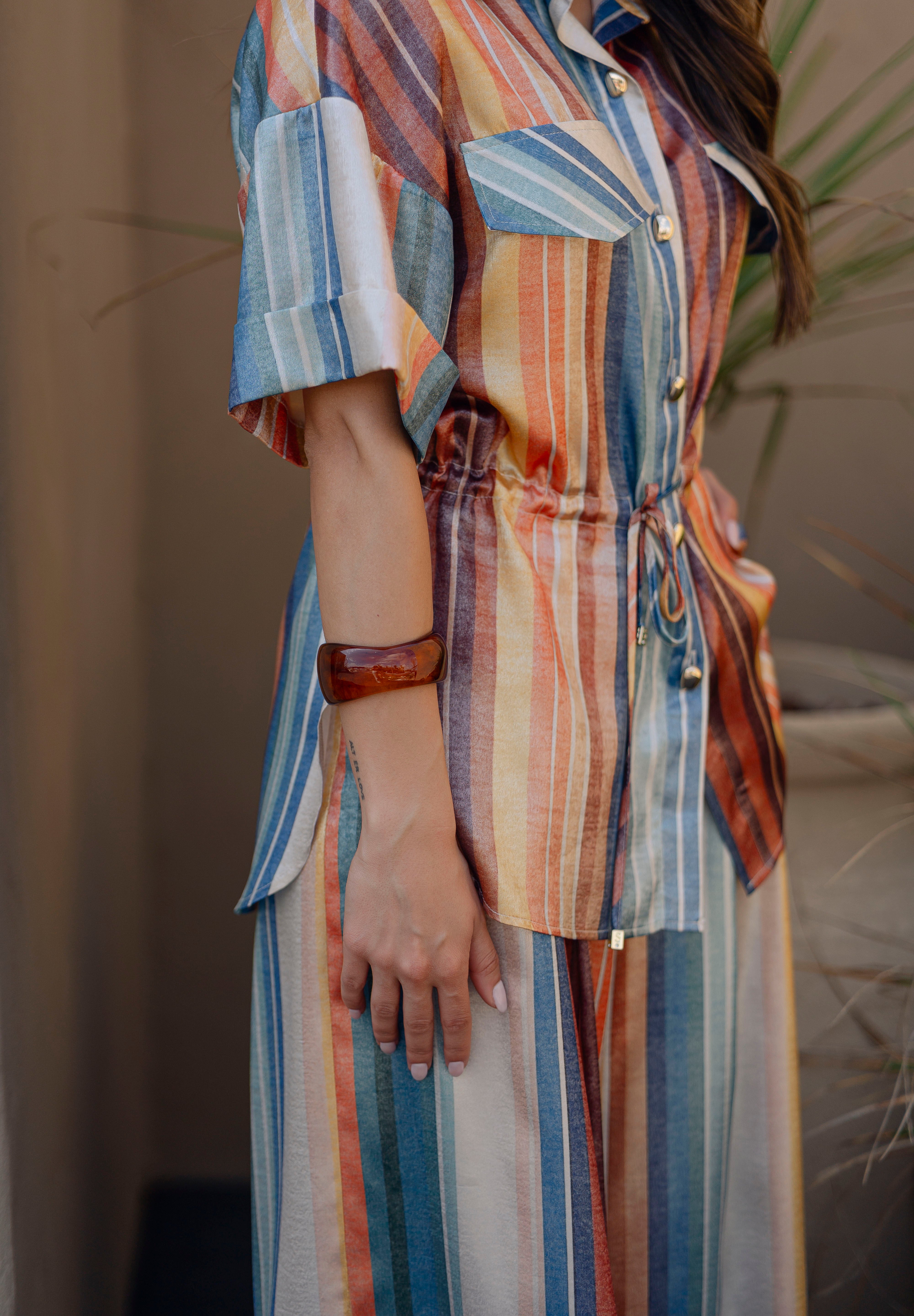Satin Wide-Leg Trousers Vibrant Multicolor Stripes Sahoco