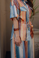 Satin Wide-Leg Trousers Vibrant Multicolor Stripes Sahoco