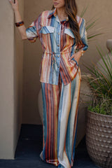 Satin Wide-Leg Pants in Multicolor Stripes Sahoco