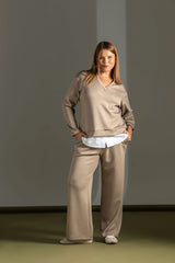 Burgundy Red Supersoft Cosy Rib Wide Leg Knitted Trousers Quattro Venti