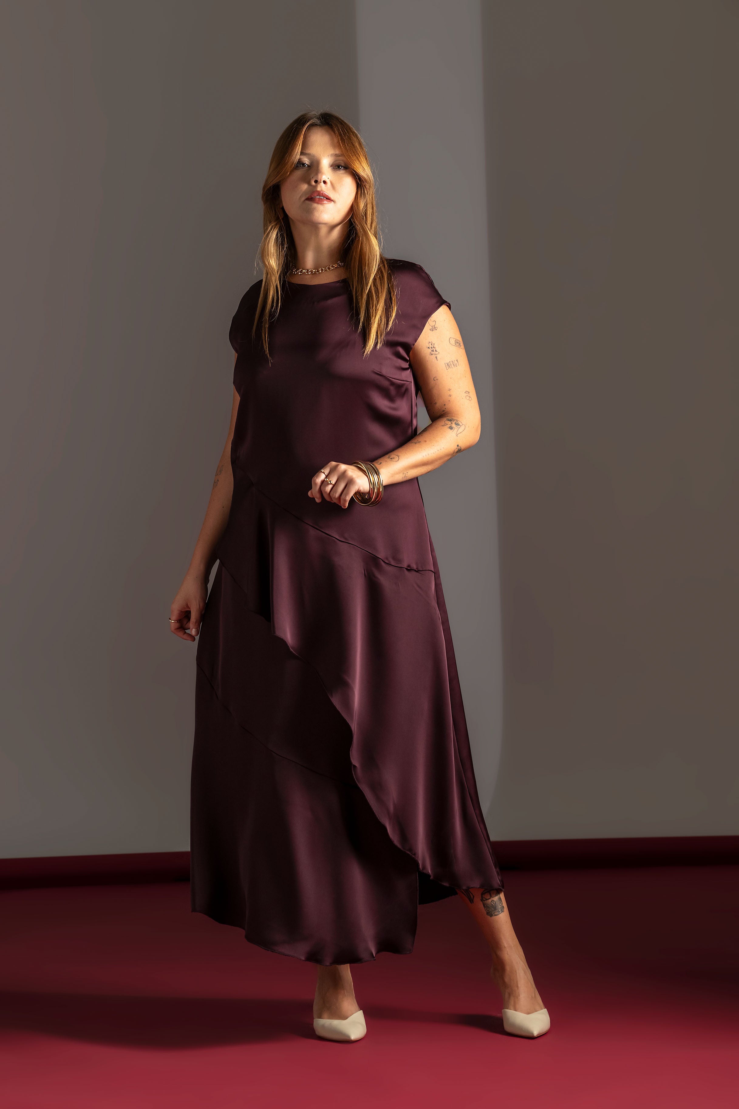 Satin Dress with Ruffle Details Quattro venti