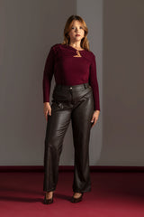 Faux Leather trousers with Button Closure Quattro Venti