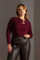 Long Sleeve Knit Top with Gold Detail Quattro Venti