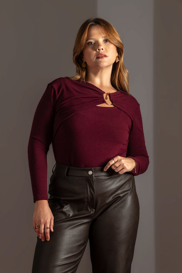 Long Sleeve Knit Top with Gold Detail Quattro Venti