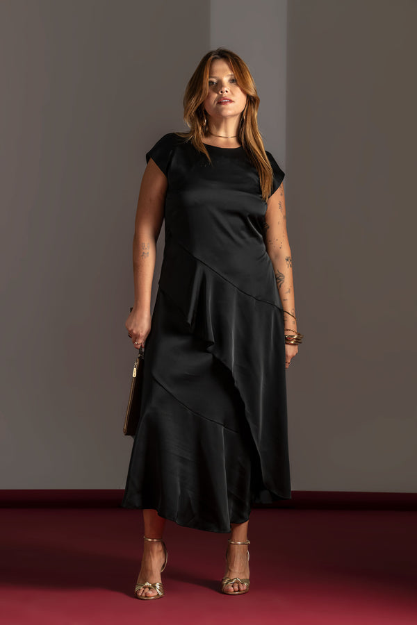 Satin Dress with Ruffle Details Quattro venti