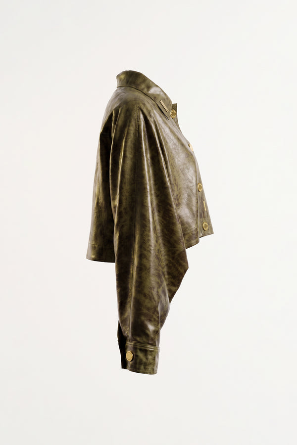 Reeve Faux-Leather Cropped Cape Blouse / Jacket Sahoco