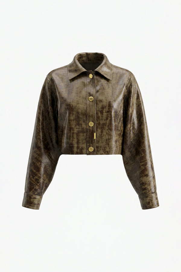 Reeve Faux-Leather Cropped Cape Blouse / Jacket Sahoco