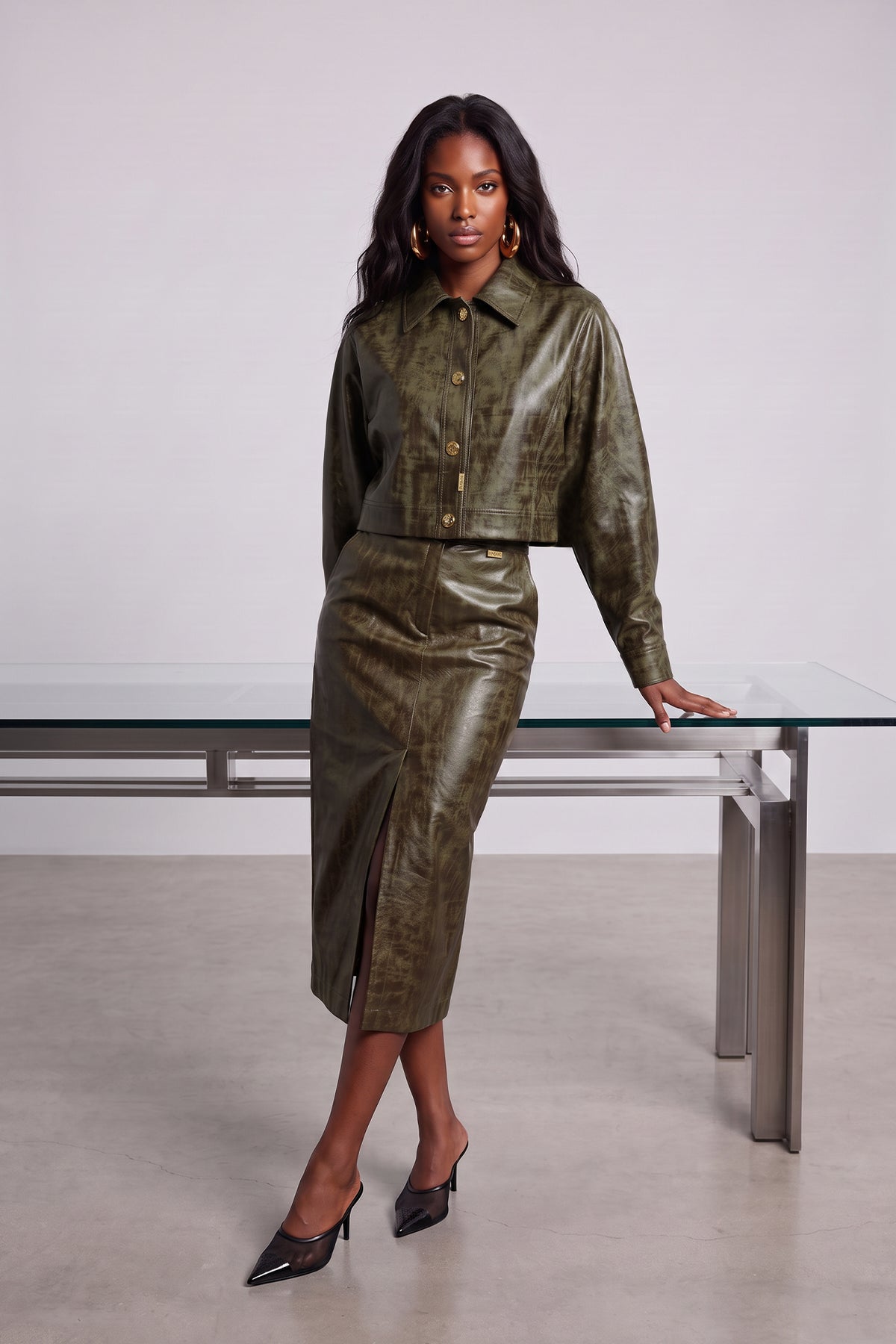 Reeve Faux-Leather Midi Skirt Sahoco