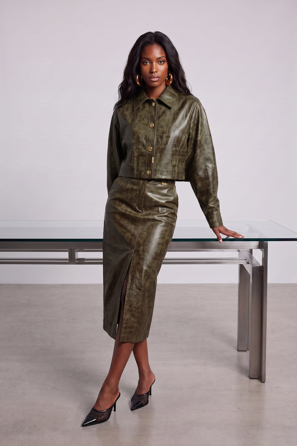 Reeve Faux-Leather Cropped Cape Blouse / Jacket Sahoco