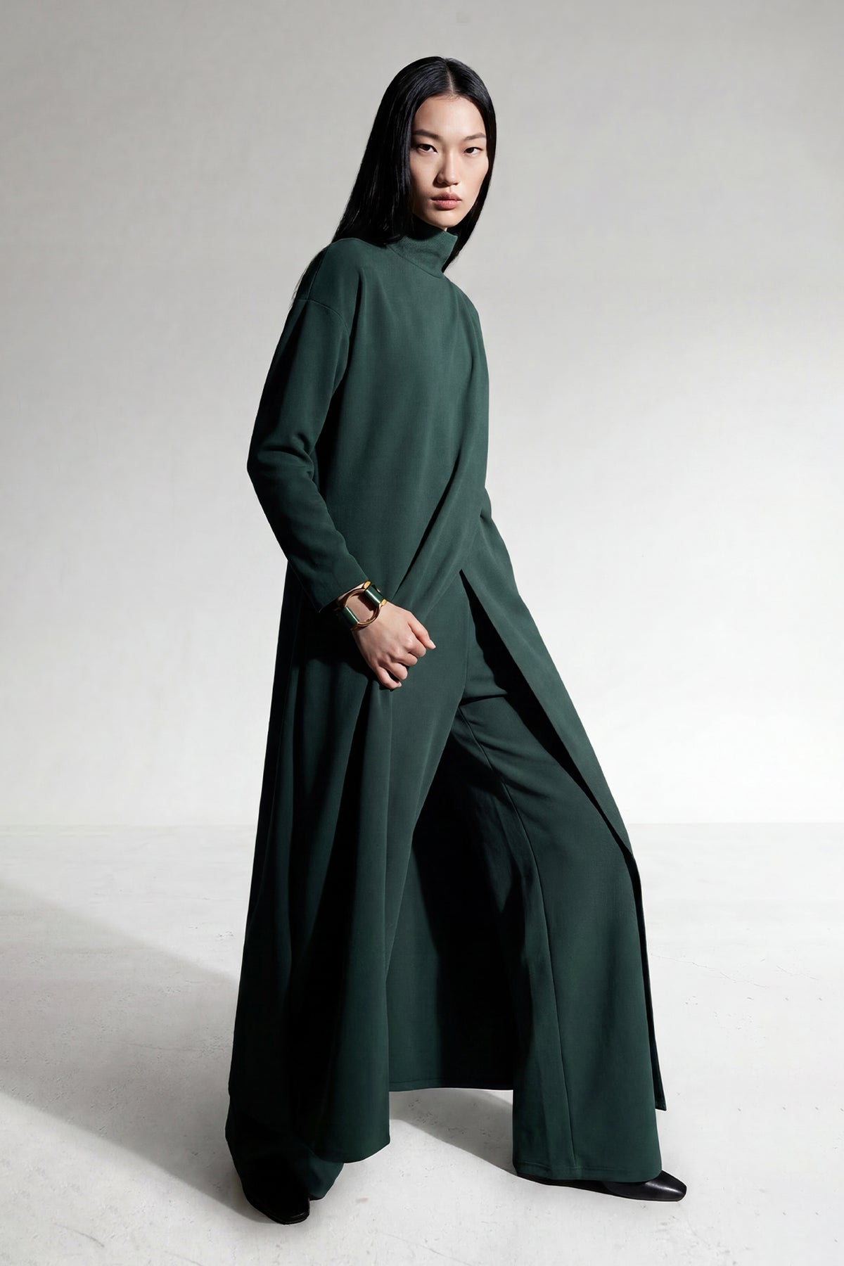 Green Aura Asymmetrical Draped Knit Tunic Sahoco