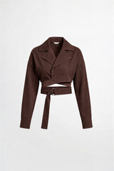 Double-Breasted Cropped Linen Jacket Sahoco