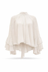 Fluid High-Neck Blouse with Ruffled Cuffs Sahoco