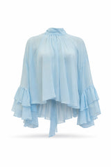 Fluid High-Neck Blouse with Ruffled Cuffs Sahoco