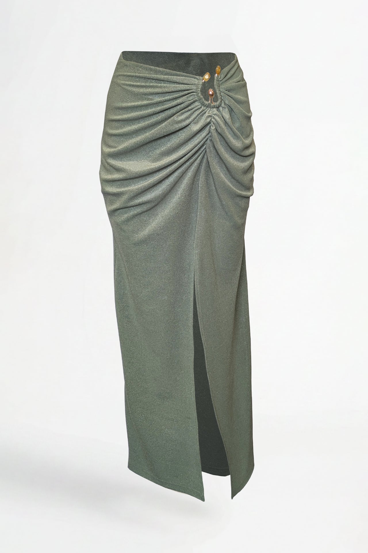 Draped Midi Skirt with Organic Hardware Sahoco