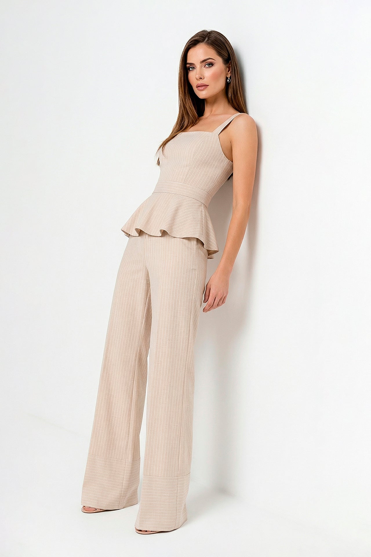 Blusa peplum risca de giz feita à medida Sahoco