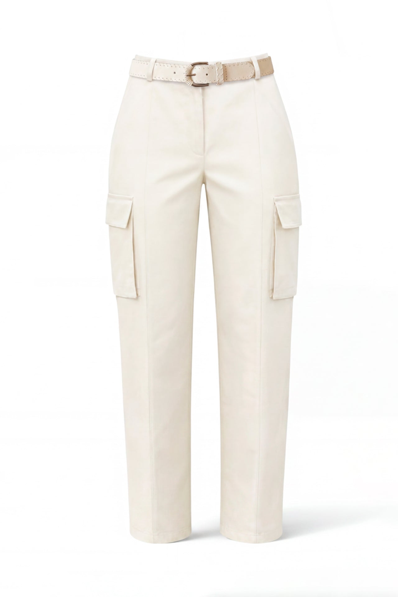 White Cargo Pants with Matching Belt Sahoco