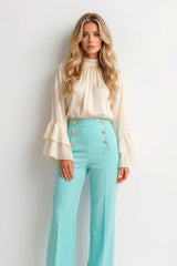 Fluid High-Neck Blouse with Ruffled Cuffs Sahoco