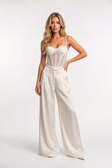 Contrast-Trim Structured Tulle Corset Sahoco